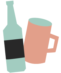 BassandBite Icon Drinks von der Bar Flasche tuerkis und Tasse lachs